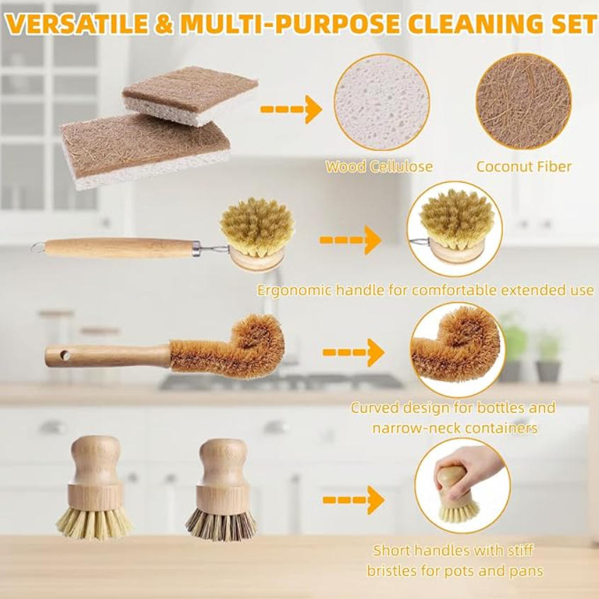 6 PCS Bamboo Dish Brush Set -  - Substrate Coconut Fiber recension och pris